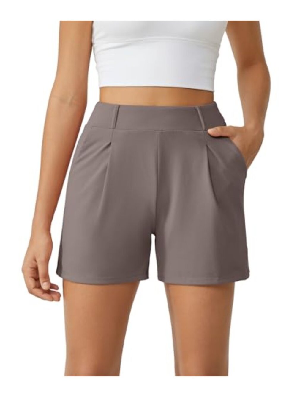 High Waisted Pleated Casual Summer Athletic Shorts with Pockets